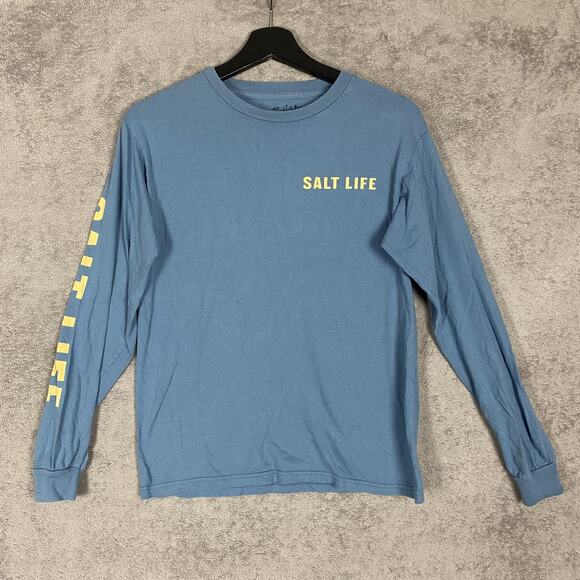 Salt Life Shirt Mens Small Blue Long Sleeve Salty State Mind Surf Graphic Beach - Picture 2 of 9